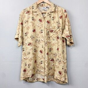 Vintage Solutions Rayon Hawaiian Shirt Sz L Aloha Floral Palm Tree Coastal Retro